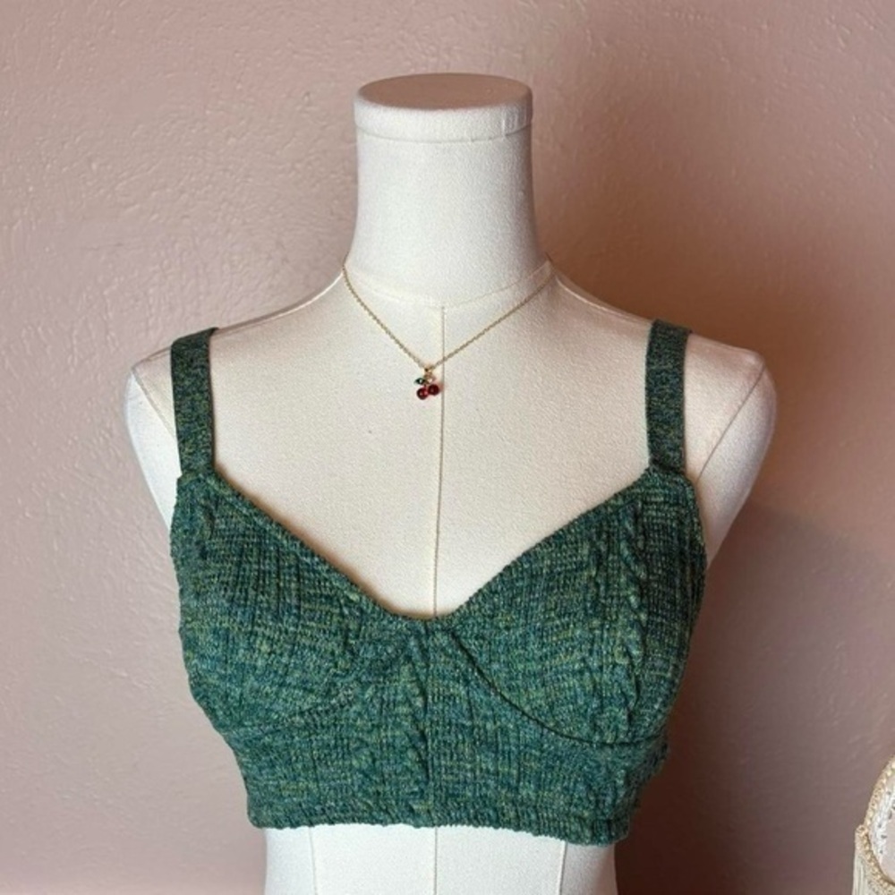 cottagecore tumblr green knit babydoll crop top  zara sz small